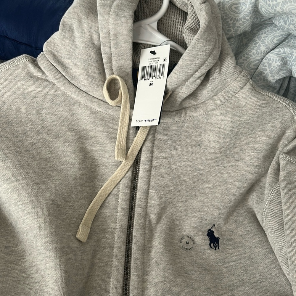 New with tags- POLO Ralph Lauren full zip hoodie size medium- light grey
